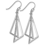 Silver Dangling Triangle Design with Clear CZ%27s